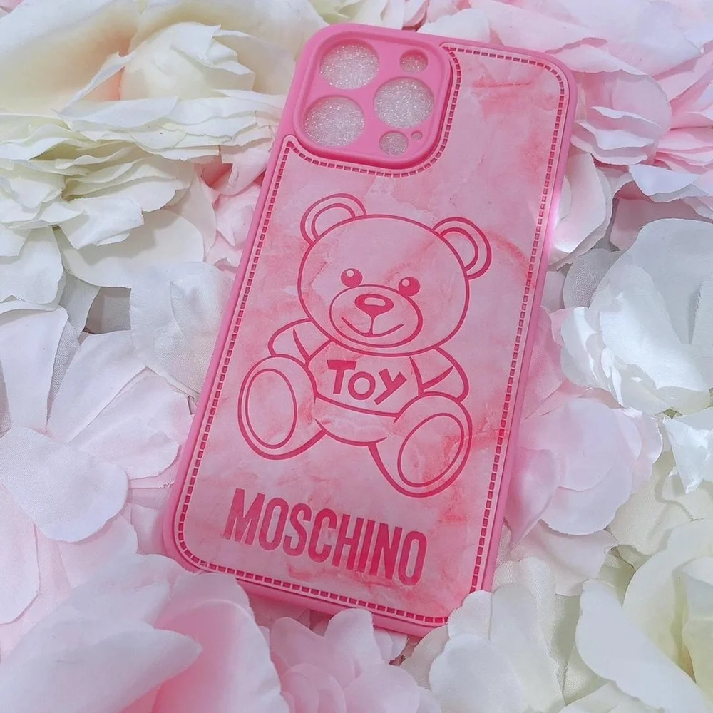 Pink Moschino Bear Leather Soft Iphone 15Pro Max Case